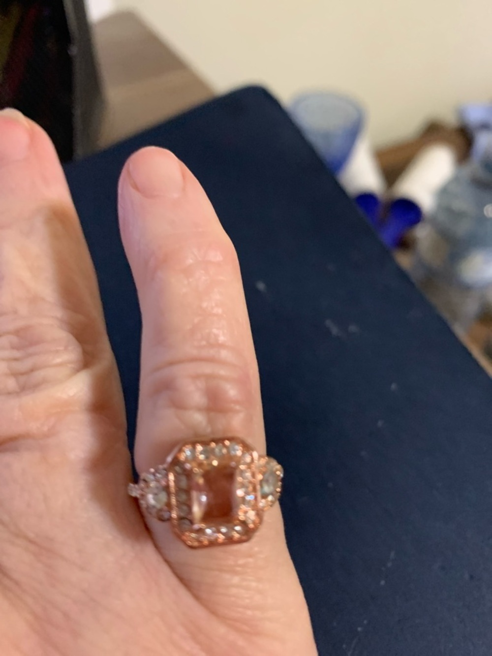 Rose Gold Cocktail Ring with Clear Center Stone